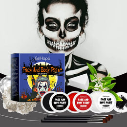 KissICON 1 set Halloween Face Painting Kit Highly Pigmented Face Body Brushes Face Paint for DIY Cosplay Theme Parties Body Makeup Clown