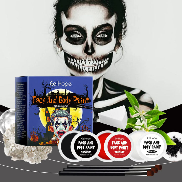 Halloween Face Painting Kit Highly Pigmented Face Body Brushes Face Paint for DIY Cosplay Theme Parties Body Makeup Clown