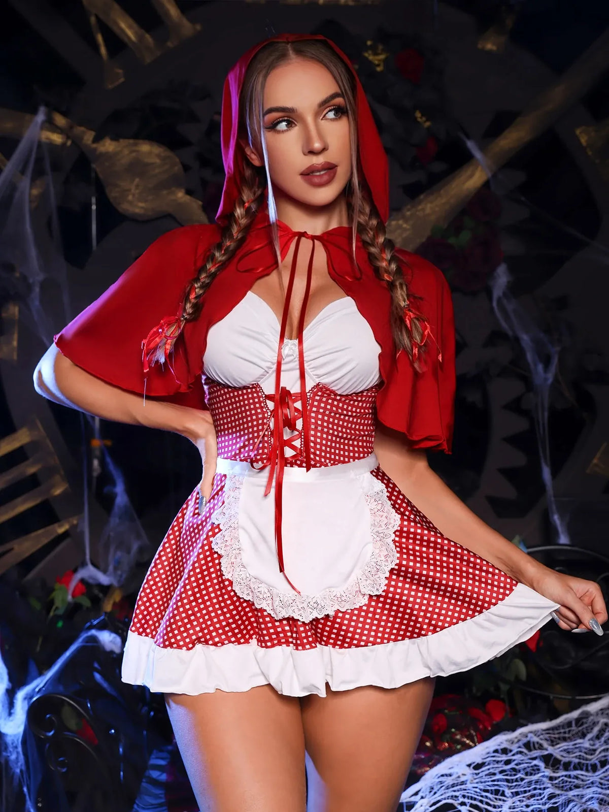KissICON 1 Set / L Sexy Little Red Riding Hood Costume Nightgown Set