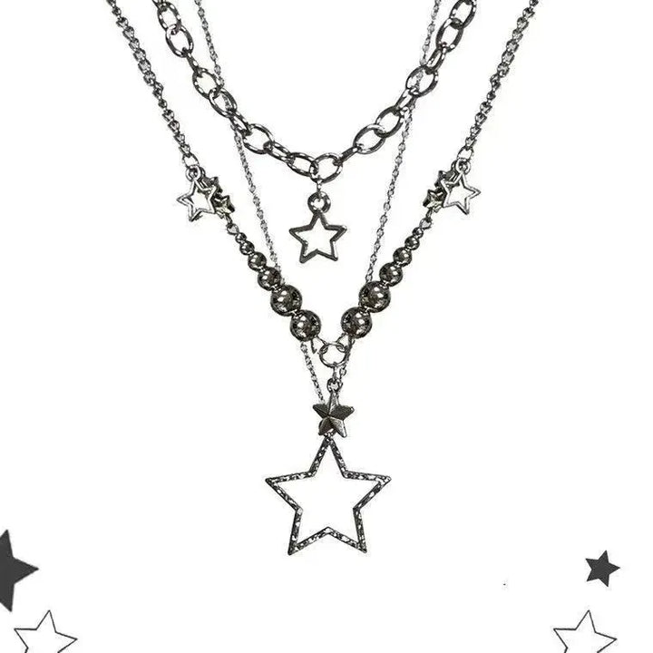 Women's Trendy Y2K Vintage Goth Star Pendant Necklace Multi Layered Simple Metal Chain Charm Statement Jewelry Gift