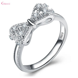 KissICON 10 925 Sterling Silver Bowknot Bow Knot Cubic Zirconia Rhinestone Rings For Women Fashion Trendy Wedding Engagement Jewelry