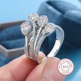 KissICON 10 Fashion S925 Silver Plated Luxury Bold Big Wedding Ring Set for Bridal Women Engagement Finger Christmas Gift Jewelry