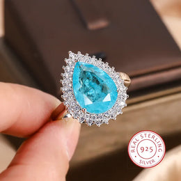 KissICON 10 Geometric Shape 925 Silver Blue White Zircon Ring Light Luxury Fashion Open Ring To Attend High-end Banquet Party Jewelry