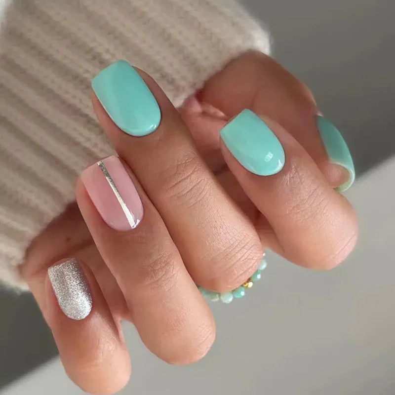 KissICON 10 KissIcon False Nail Full Cover Pink Glitter Nails