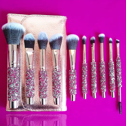 KissICON 10 Pink Makeup Brushes + 1 Brush Bag Pink Rhinestone Makeup Brush Set – Pouch