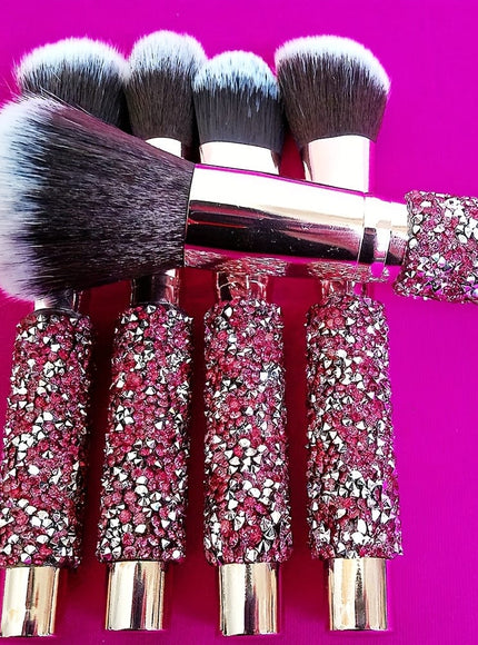 KissICON 10 Pink Makeup Brushes + 1 Brush Bag Pink Rhinestone Makeup Brush Set – Pouch