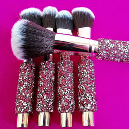 KissICON 10 Pink Makeup Brushes + 1 Brush Bag Pink Rhinestone Makeup Brush Set – Pouch