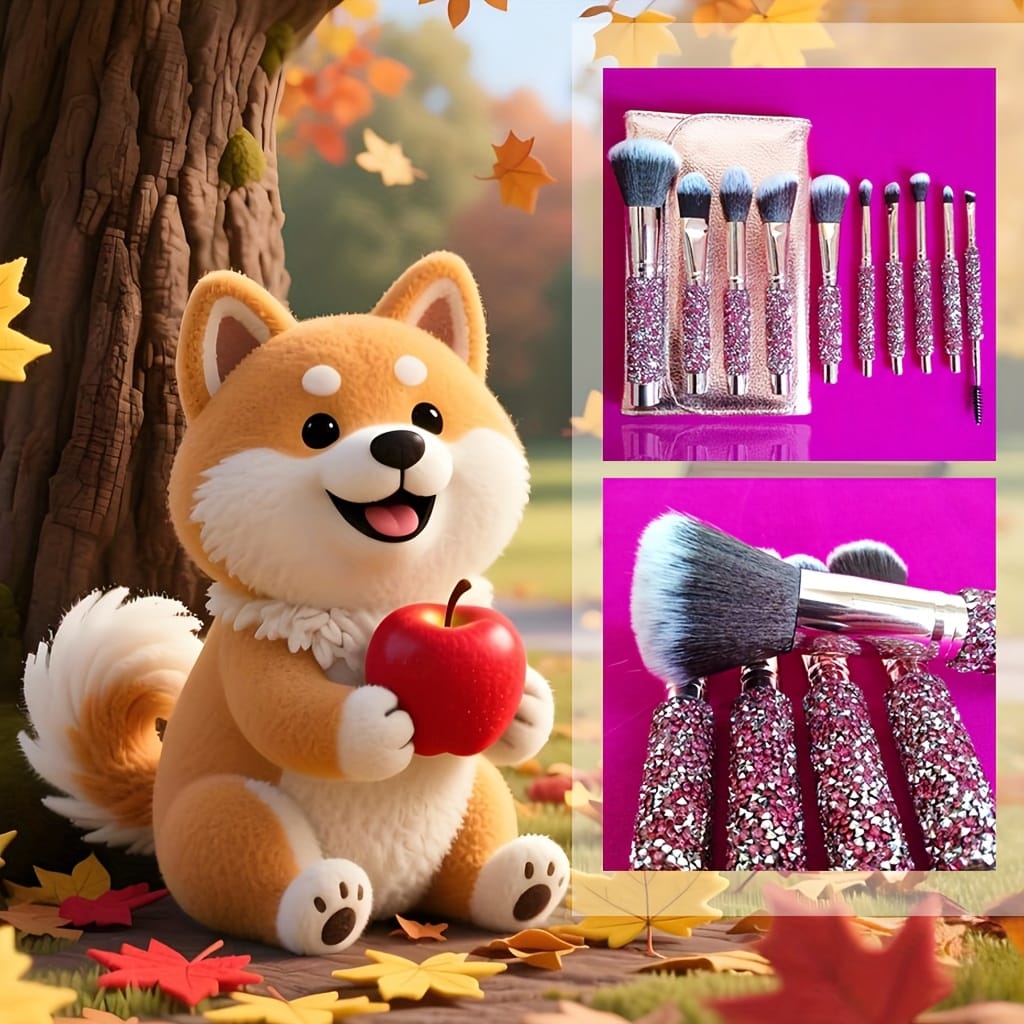 KissICON 10 Pink Makeup Brushes + 1 Brush Bag Pink Rhinestone Makeup Brush Set – Pouch