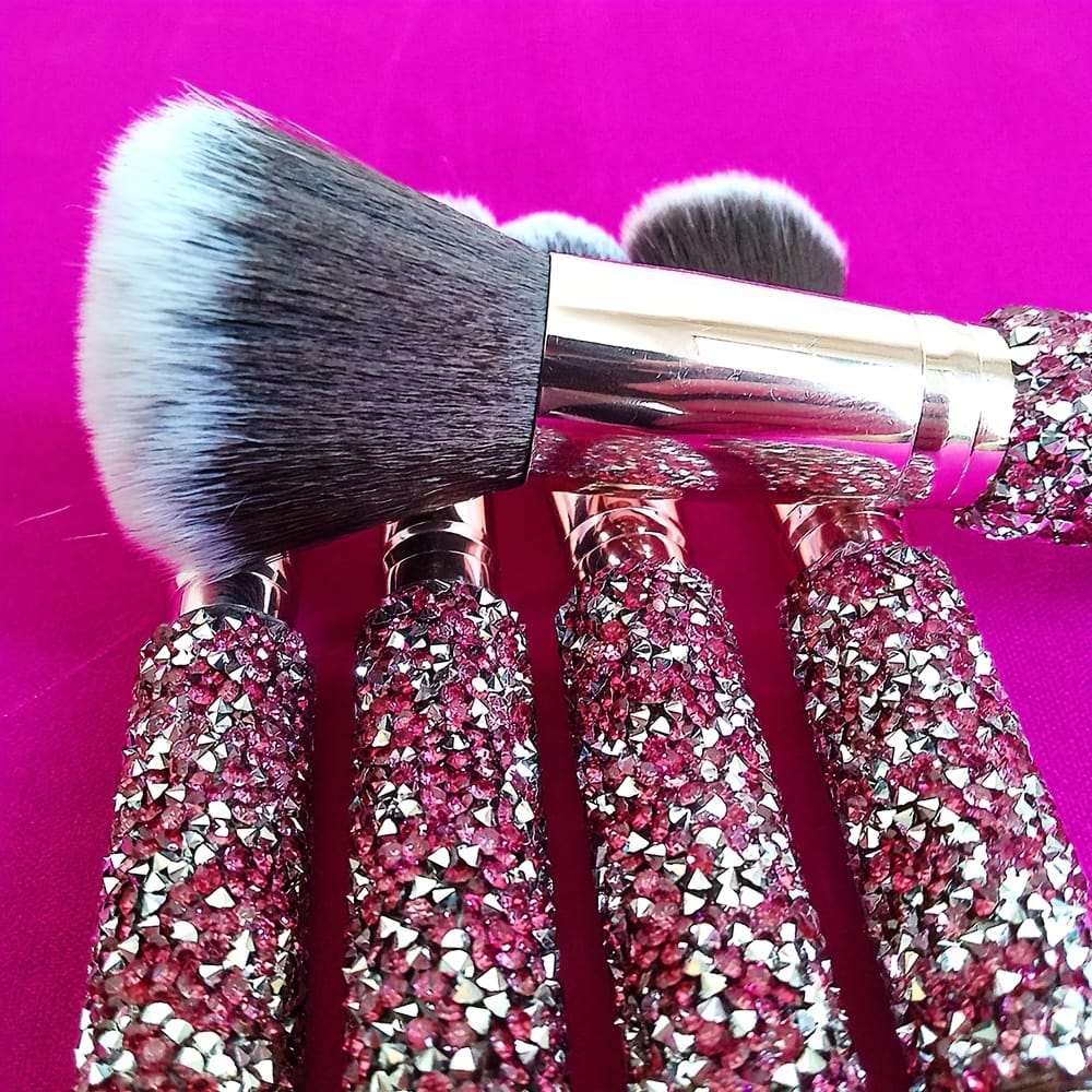 KissICON 10 Pink Makeup Brushes + 1 Brush Bag Pink Rhinestone Makeup Brush Set – Pouch