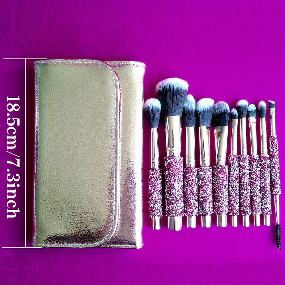 KissICON 10 Pink Makeup Brushes + 1 Brush Bag Pink Rhinestone Makeup Brush Set – Pouch