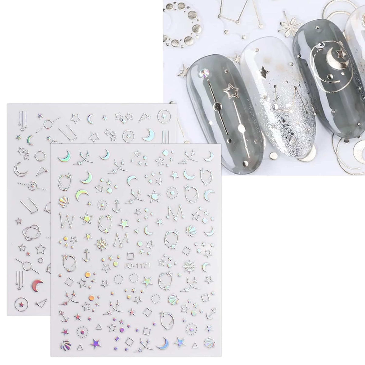 KissICON 10 Sheets KissIcon Nail Stickers Self Adhesive Glitter Hearts -
