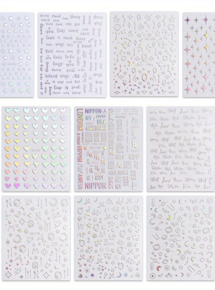KissICON 10 Sheets KissIcon Nail Stickers Self Adhesive Glitter Hearts -