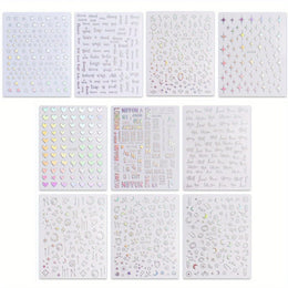 KissICON 10 Sheets KissIcon Nail Stickers Self Adhesive Glitter Hearts -