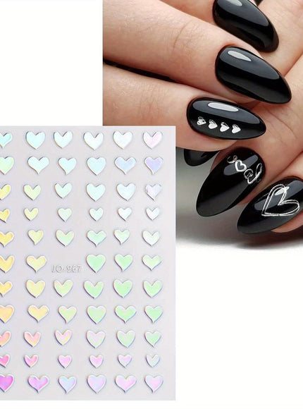 KissICON 10 Sheets KissIcon Nail Stickers Self Adhesive Glitter Hearts -