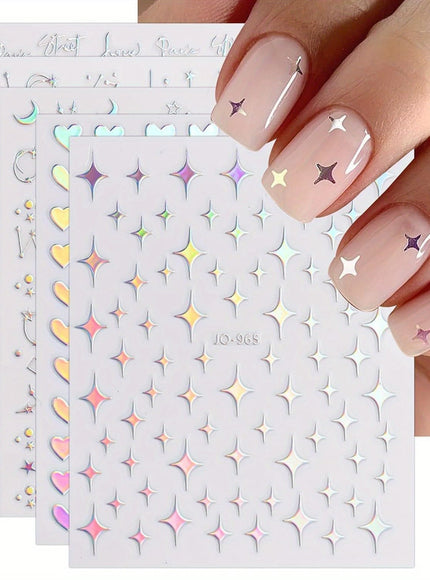 KissICON 10 Sheets KissIcon Nail Stickers Self Adhesive Glitter Hearts -