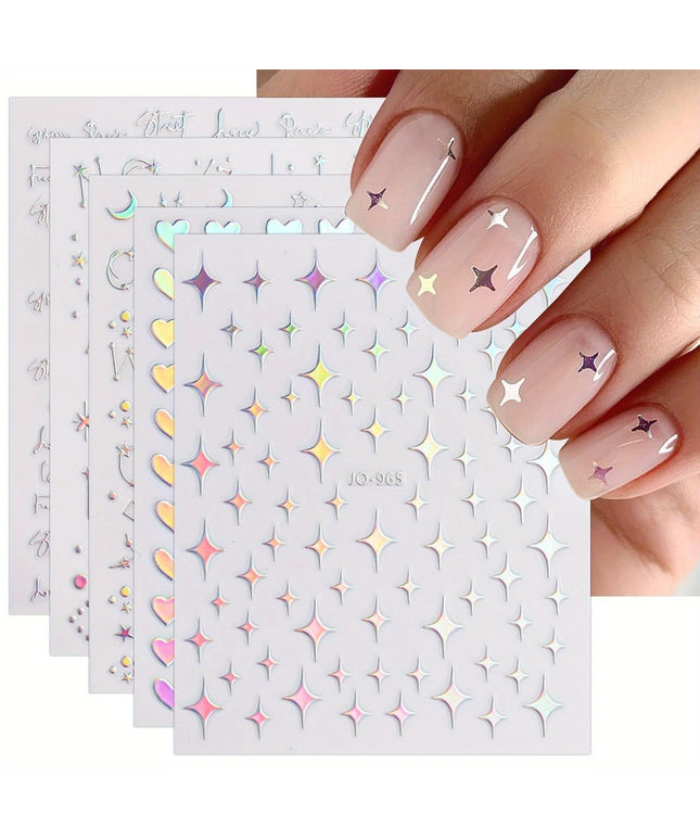 KissICON 10 Sheets KissIcon Nail Stickers Self Adhesive Glitter Hearts -