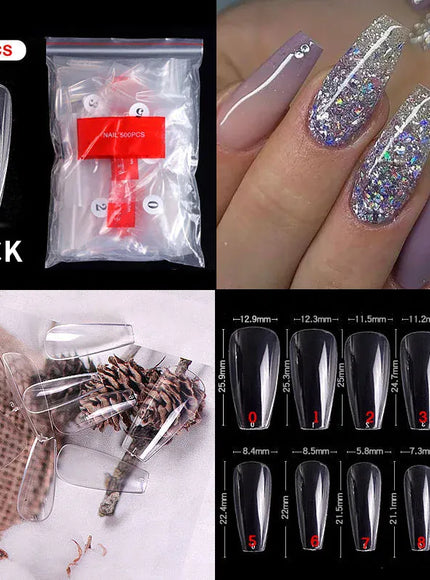 KissICON 10 Transparent / CHINA Mid Length Press On Nails Clear Natural 500pcs