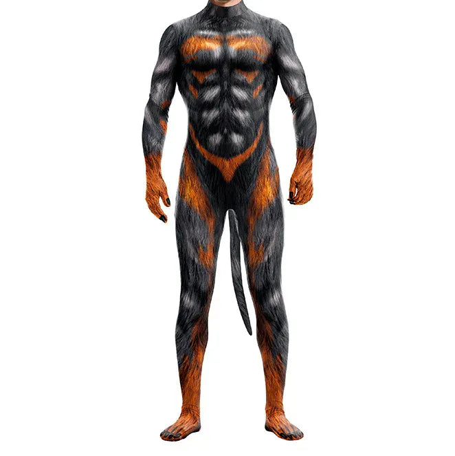 KissICON 10 / XXL Halloween Costume  Adult Mens Wild Animal Cosplay Costume Full Cover 3D Print Beast Petsuit Jumpsuit Bodysuit Tail