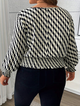 KissICON 100% Polyester Elegant Plus Size Blouses for Women - Crew Neck Shirred Oversized Woven Print Shirt with Non-Stretch Fabric for All Seasons