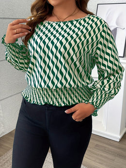 KissICON 100% Polyester Elegant Plus Size Blouses for Women - Crew Neck Shirred Oversized Woven Print Shirt with Non-Stretch Fabric for All Seasons