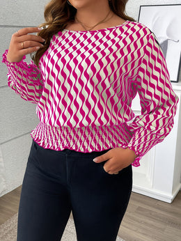 KissICON 100% Polyester Elegant Plus Size Blouses for Women - Crew Neck Shirred Oversized Woven Print Shirt with Non-Stretch Fabric for All Seasons