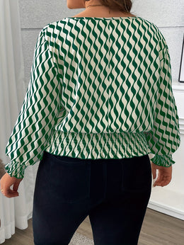KissICON 100% Polyester Elegant Plus Size Blouses for Women - Crew Neck Shirred Oversized Woven Print Shirt with Non-Stretch Fabric for All Seasons