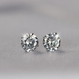 KissICON 100% Real 925 Sterling Silver Jewelry Women Fashion Cute Tiny Clear Crystal CZ Stud Earrings Gift for Girls Teens Lady