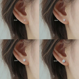 KissICON 100% Real 925 Sterling Silver Jewelry Women Fashion Cute Tiny Clear Crystal CZ Stud Earrings Gift for Girls Teens Lady