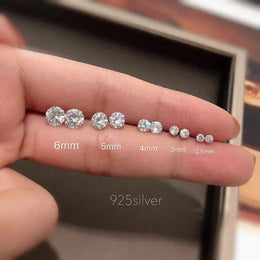 KissICON 100% Real 925 Sterling Silver Jewelry Women Fashion Cute Tiny Clear Crystal CZ Stud Earrings Gift for Girls Teens Lady