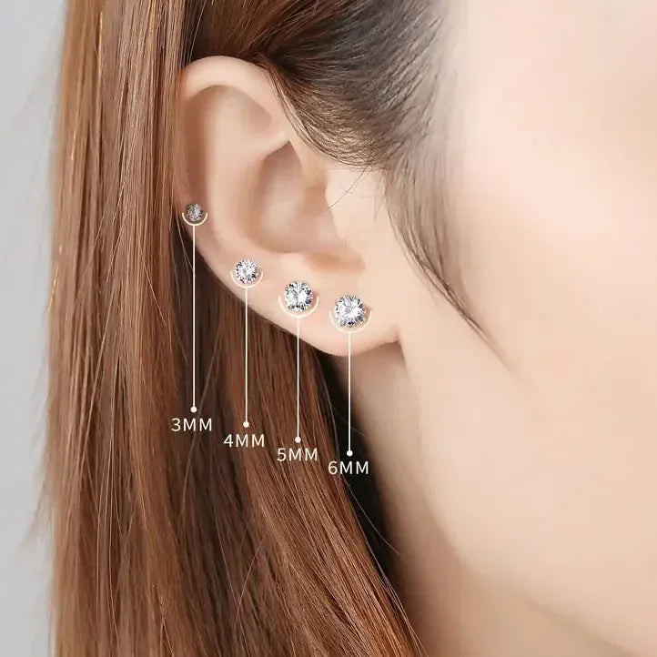 KissICON 100% Real 925 Sterling Silver Jewelry Women Fashion Cute Tiny Clear Crystal CZ Stud Earrings Gift for Girls Teens Lady