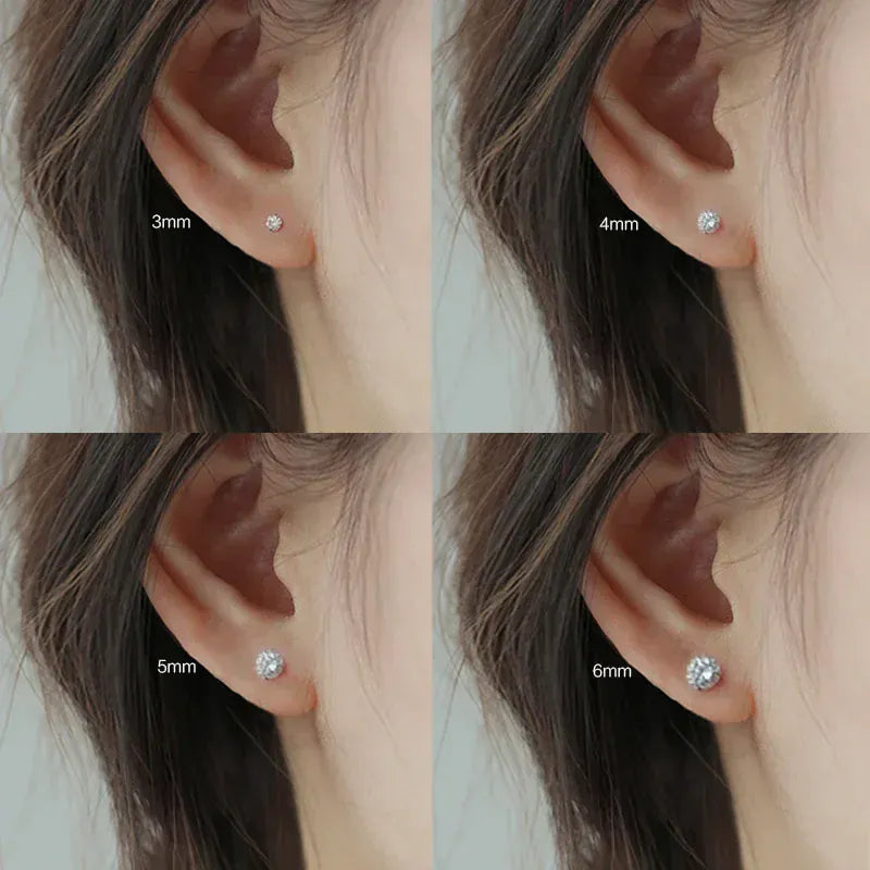 KissICON 100% Real 925 Sterling Silver Jewelry Women Fashion Cute Tiny Clear Crystal CZ Stud Earrings Gift for Girls Teens Lady