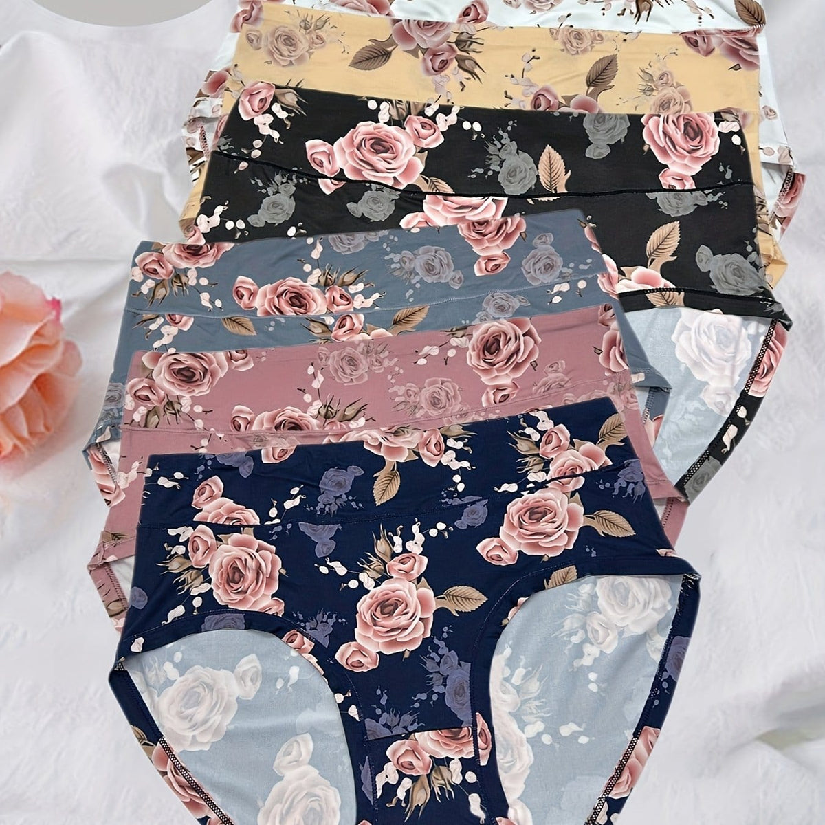 KissICON Mixed Color / UK 18 Curve Rose Print Soft Briefs – 6pack