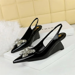 KissICON 1097-K53 Black / 35 / CHINA New Wedges Patent Leather Shallow Pointed Toe High