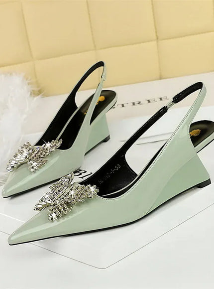 KissICON 1097-K53 Gray / 35 / CHINA New Wedges Patent Leather Shallow Pointed Toe High