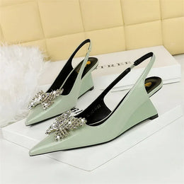 KissICON 1097-K53 Gray / 35 / CHINA New Wedges Patent Leather Shallow Pointed Toe High