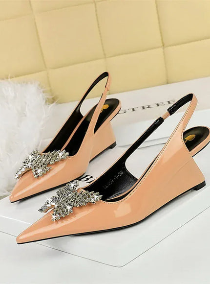 KissICON 1097-K53 Nude / 35 / CHINA New Wedges Patent Leather Shallow Pointed Toe High