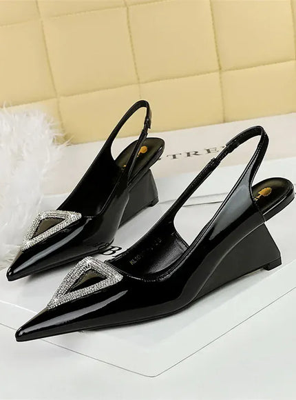 KissICON 1097-K63 Black / 35 / CHINA Wedges Women Shoes High Heel Shallow Pointed Toe