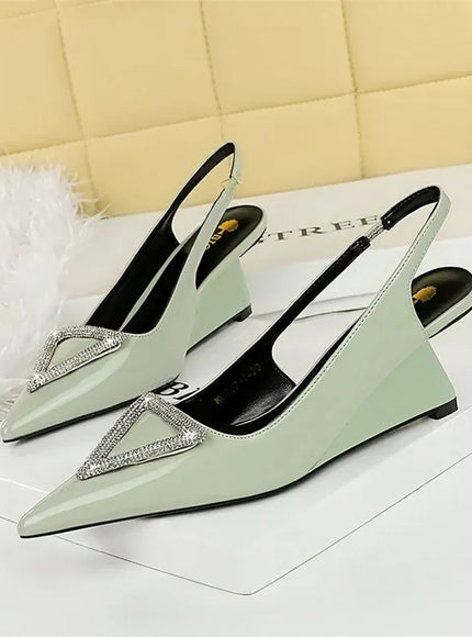 KissICON 1097-K63 Gray / 35 / CHINA Wedges Women Shoes High Heel Shallow Pointed Toe