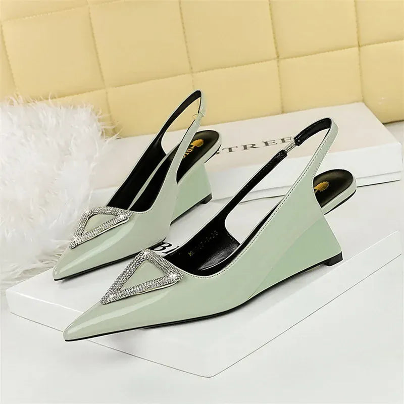 KissICON 1097-K63 Gray / 35 / CHINA Wedges Women Shoes High Heel Shallow Pointed Toe
