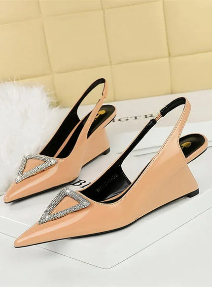 KissICON 1097-K63 Nude / 35 / CHINA Wedges Women Shoes High Heel Shallow Pointed Toe