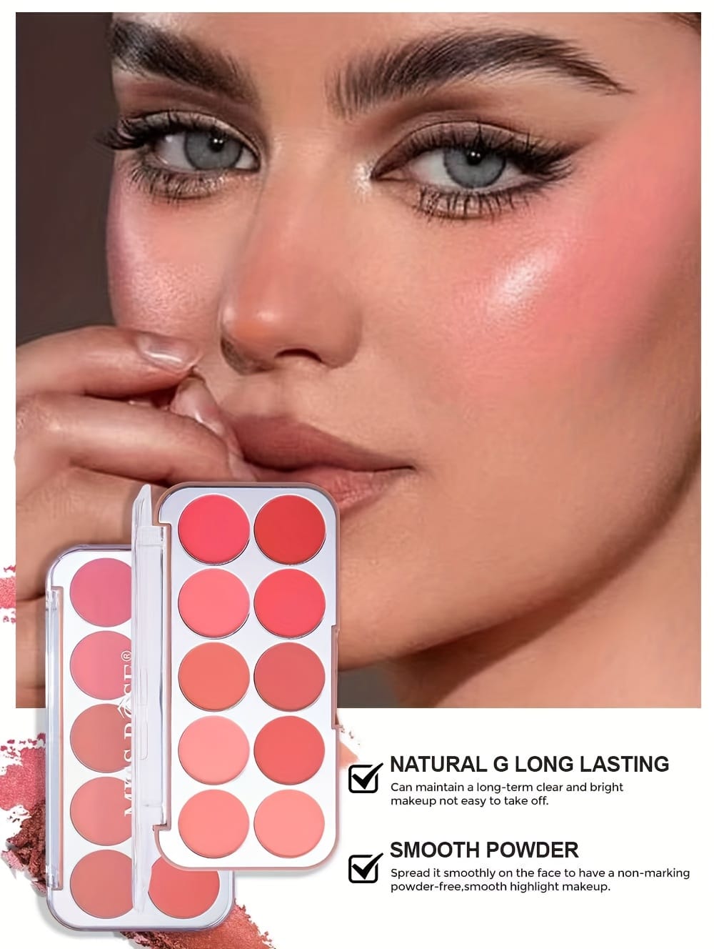 KissICON 10color Lightweight Buildable Powder Blush Palette