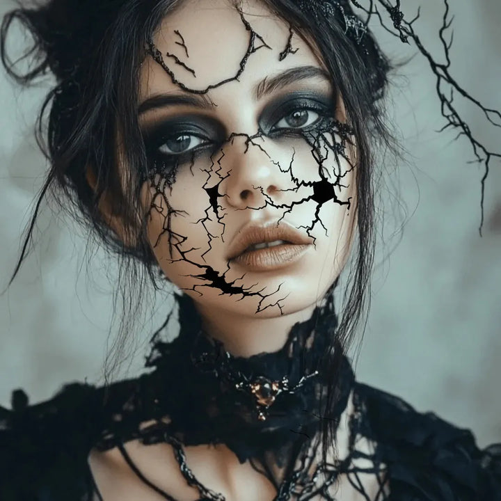 10 Sheets Halloween Black Crack Face & Arm Tattoos, Waterproof Vein Spider Web Temporary Tattoo Stickers, Creepy Makeup FX Stage Cosplay Body Art Decor, Fake Gothic Tattoos