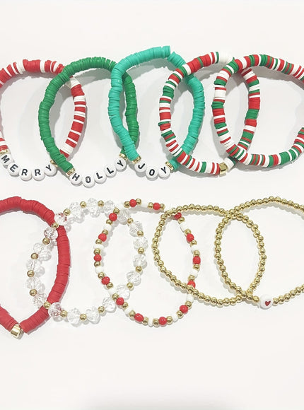 KissICON 10pcs Christmas bracelets Festive 10piece Christmas Bracelet – Pack Merry Messages
