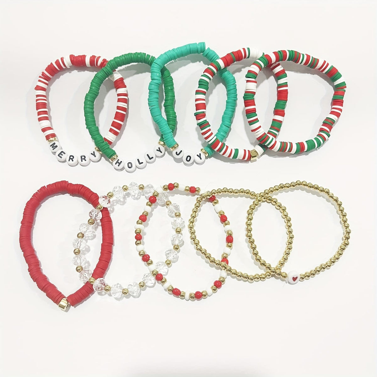 KissICON 10pcs Christmas bracelets Festive 10piece Christmas Bracelet – Pack Merry Messages
