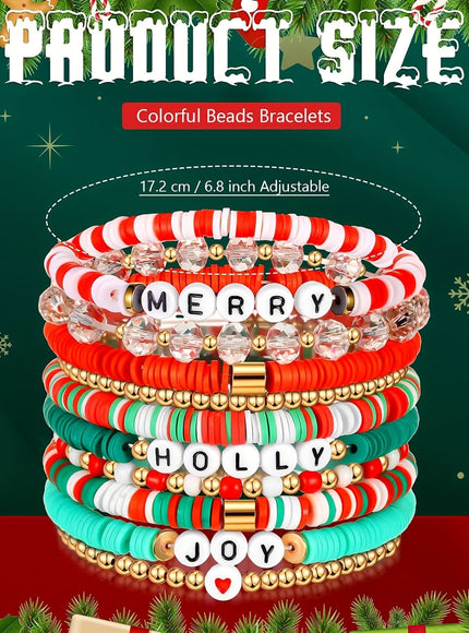 KissICON 10pcs Christmas bracelets Festive 10piece Christmas Bracelet – Pack Merry Messages