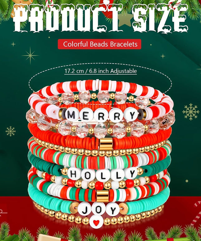 KissICON 10pcs Christmas bracelets Festive 10piece Christmas Bracelet – Pack Merry Messages