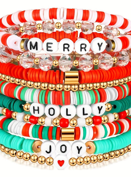KissICON 10pcs Christmas bracelets Festive 10piece Christmas Bracelet – Pack Merry Messages