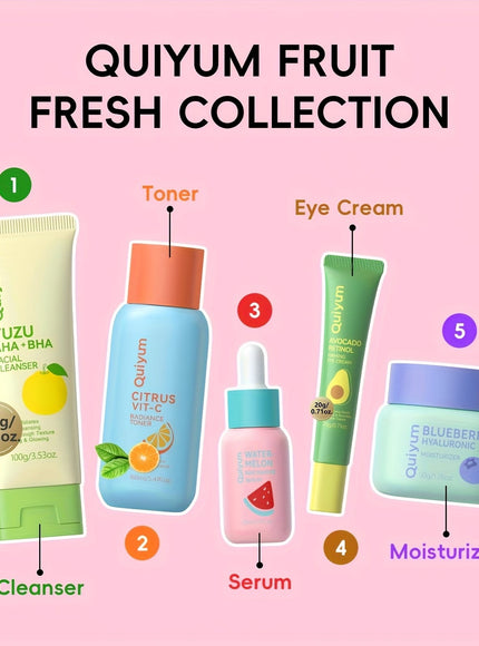 KissICON 10pcs Fruitpowered Glow 5piece Skincare Kit Radiant