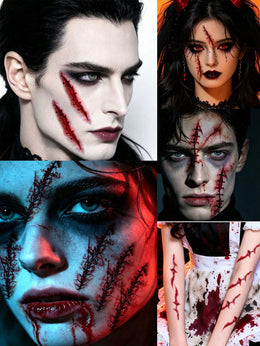KissICON 10x295 Bloody Scar and Wound Temporary Halloween Tattoo Stickers Set