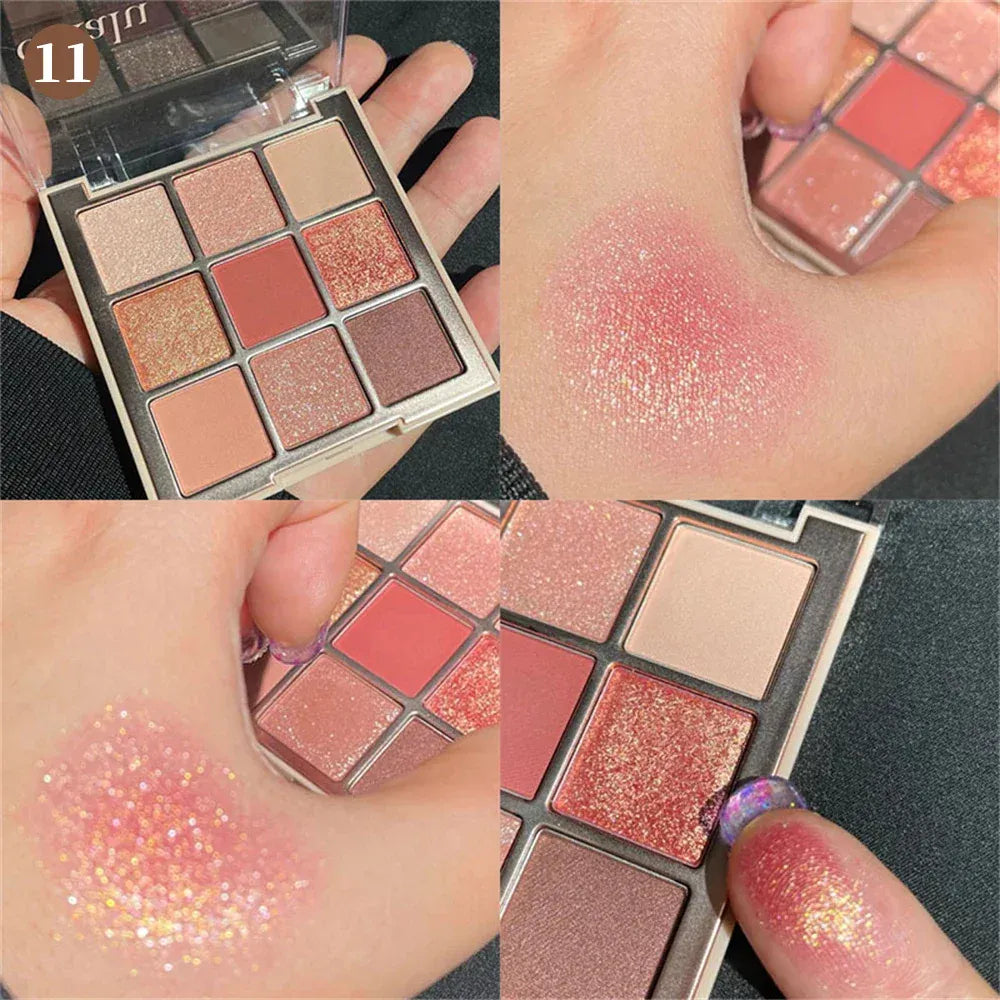 KissICON 11 💋 9 Colors Glitter Eyeshadow Palette - Waterproof